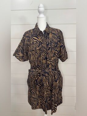 Banana Republic Navy and Tan Zebra Print Utility Dress